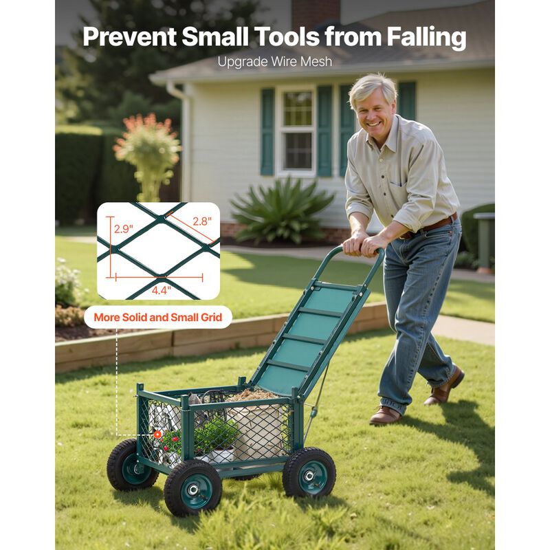 Metal Garden Work Seat with Wheels, Rolling Outdoor Cart for Lawn and Patio image number 5