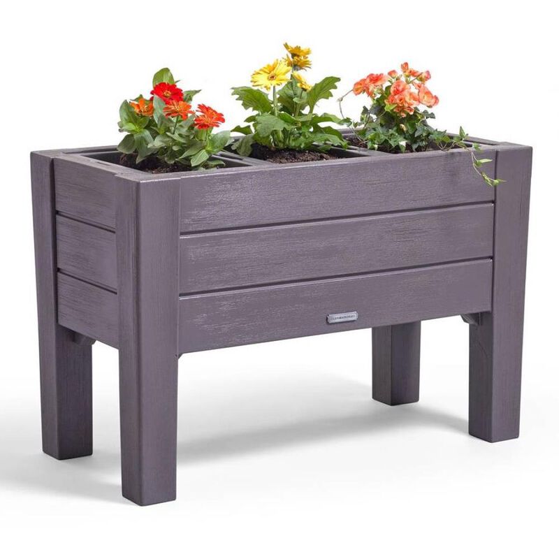 Hivvago Rectangular Plastic Raised Garden Bed Planter Box - Dark Grey Cedar Wood Finish