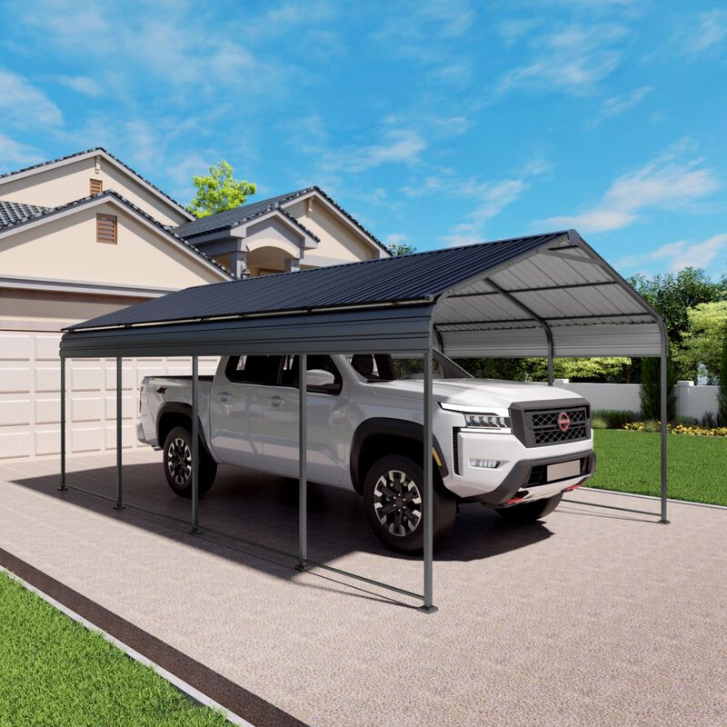 12x20 FT Heavy Duty Metal Carport With Galvanized Steel Roof image number 2