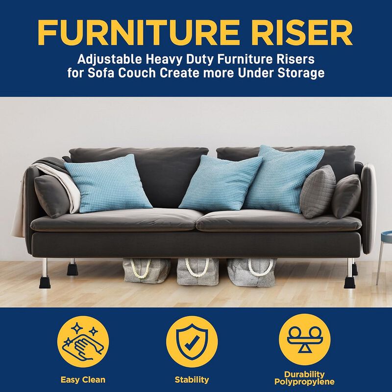 Furniture Riser Set - 4 Pieces Non-Slip Design Furniture Leg Riser fits with Bed, Chair, Table, Sofa, Desk, and Couches - Black