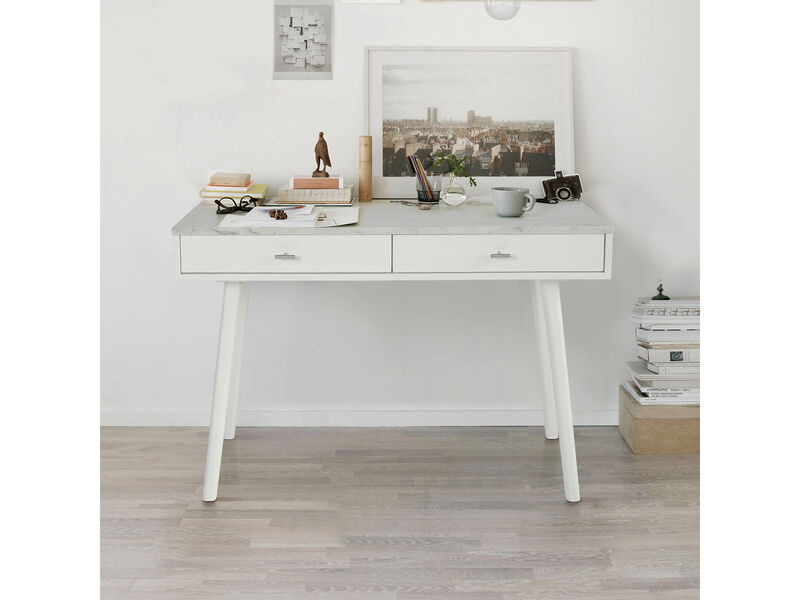 Viola 44"L x 18"W x 30"H Rectangular Italian Carrara White Marble Writing Desk with Legs