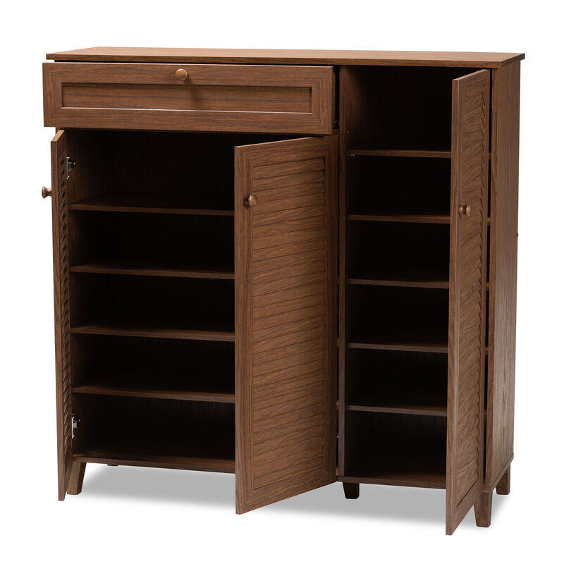 Baxton Studio Coolidge Modern 11 Shelf Wood Shoe Storage Cabinet With Drawer image number 2