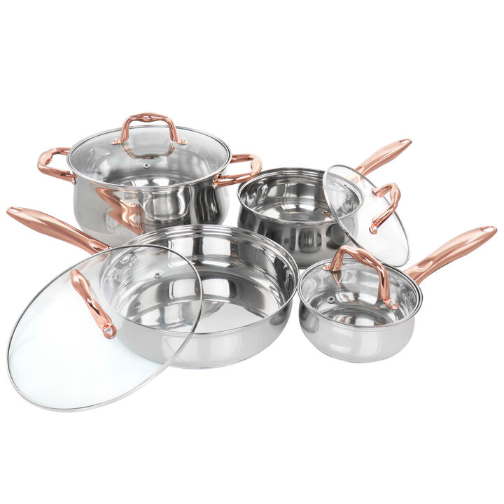 Gibson Home Bransonville 8 Piece Stainless Steel Cookware Set in Chrome and Bronze