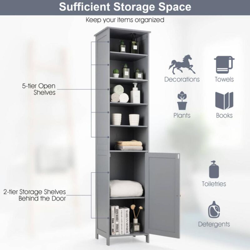 Hivvago 72 Inches Free Standing Tall Floor Bathroom Storage Cabinet