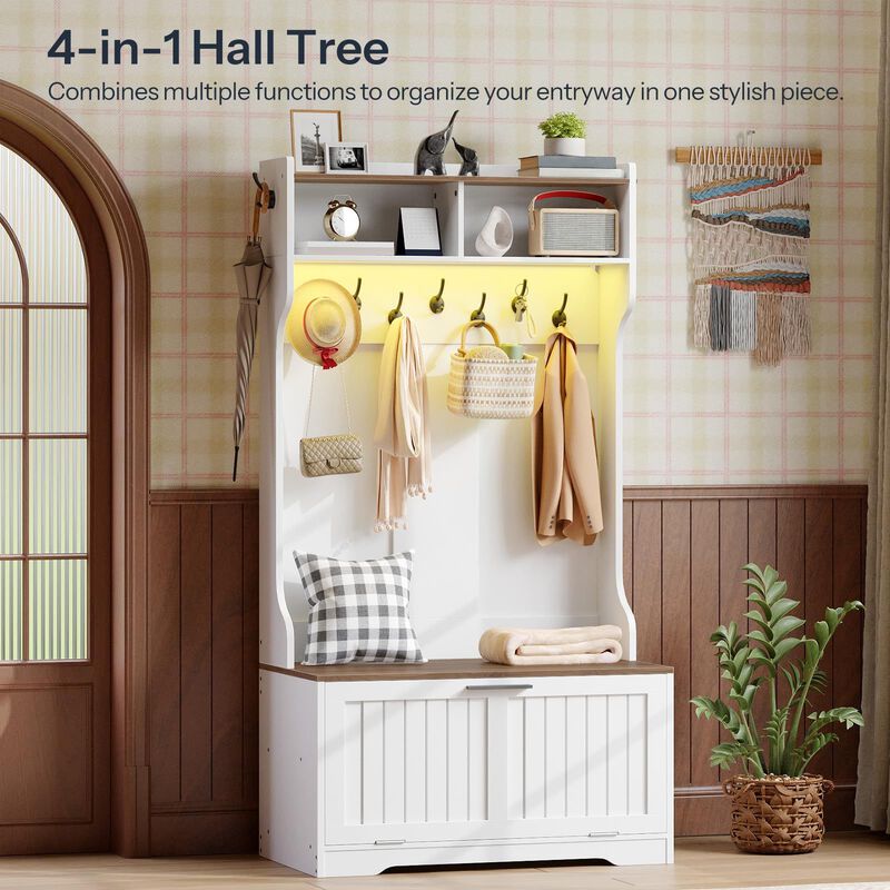 Entryway Hall Tree with Bench and Coat Rack Storage Organizer image number 7