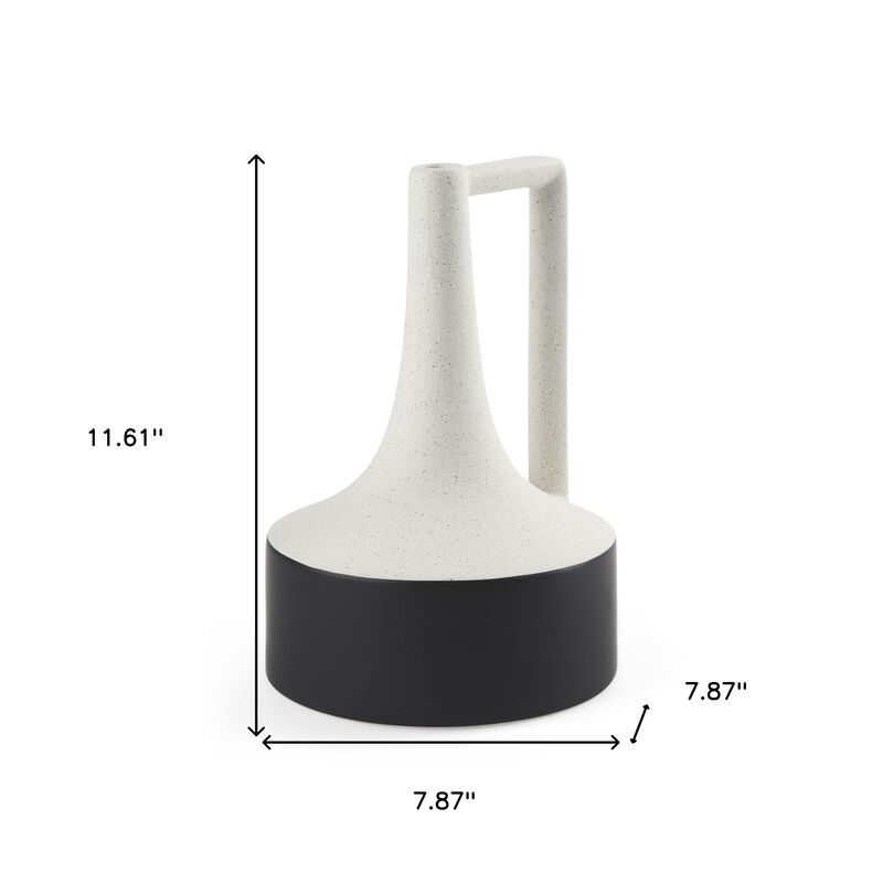 HomeRoots 12" Black And White Ombre Ceramic Jug Vase image number 3