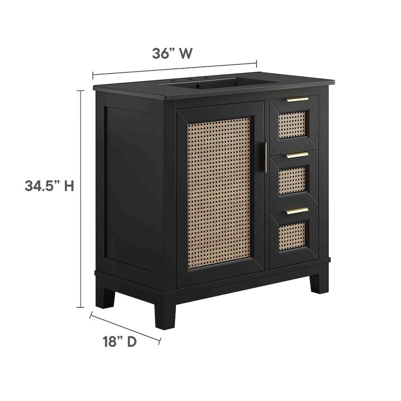 Modway EEI-6726-BLK-BLK Dixie 36&rdquo; Solid Wood Bathroom Vanity Cabinet, Black Black image number 2