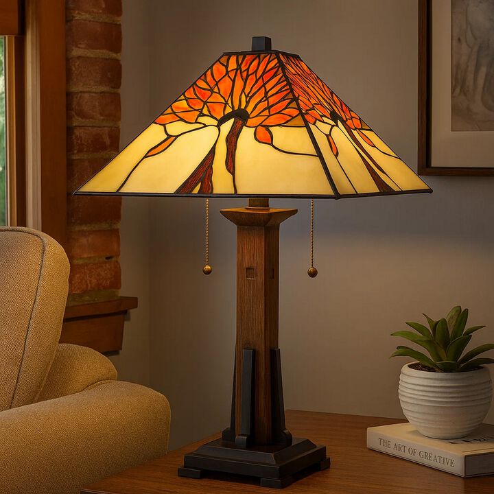 Table Lamp with Tiffany Shade and Floral Accent, Multicolor