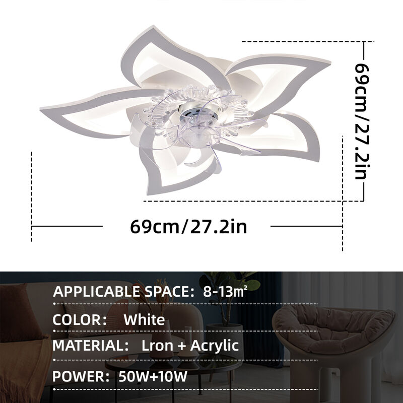 27In Ceiling Fan With Lights Remote Contro Dimmable Led, 6 Gear Wind Speed Fan Light image number 6