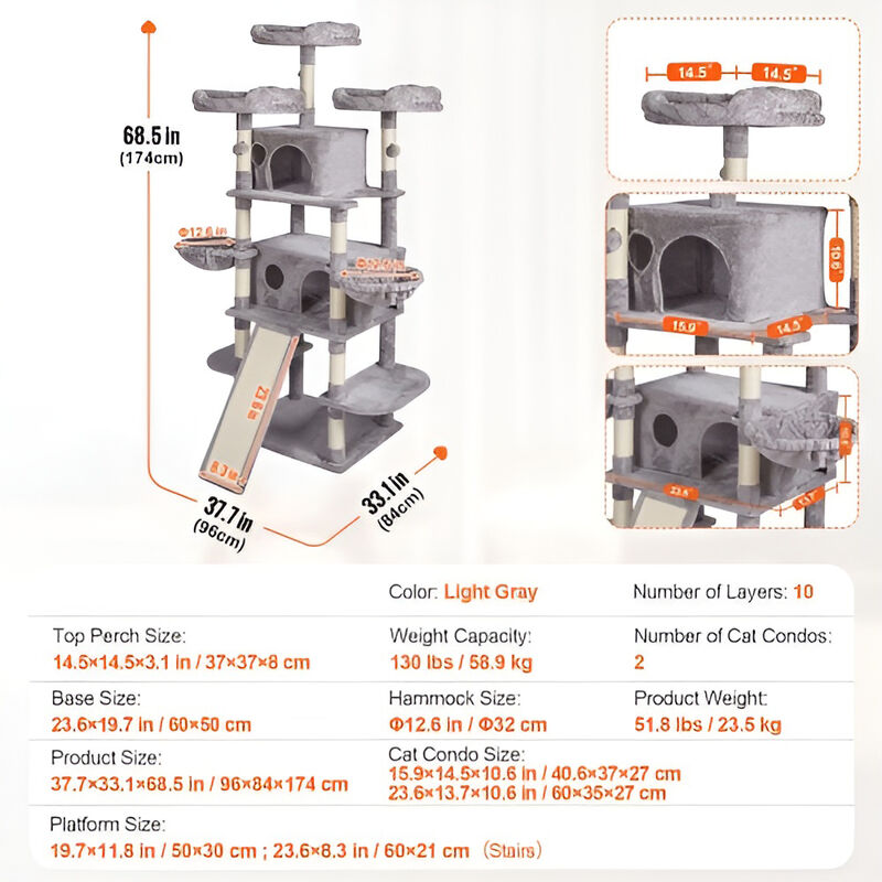 Indoor Cat Tower with Cat Condos and Sisal Posts for Scratching, Climbing, and Napping