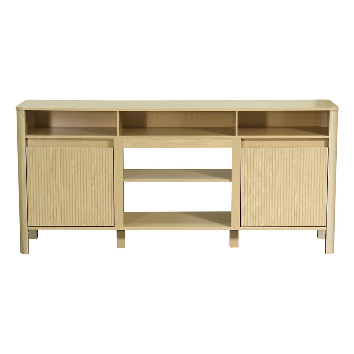 68" Farmhouse Natural Wood Fluted Door TV Stand Media Console Storage Cabinet for TVs up to 75"