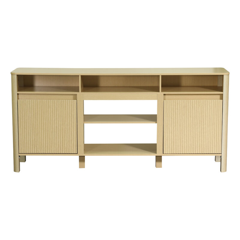 68" Farmhouse Natural Wood Fluted Door TV Stand Media Console Storage Cabinet for TVs up to 75" image number 0