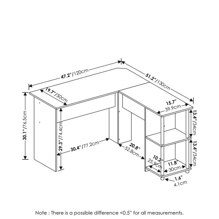 Furinno L-Shape Desk with Stainless Steel Tubes, White Oak