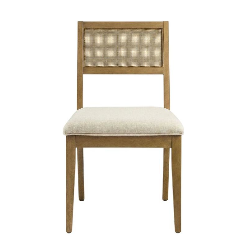 Faux Rattan Fabric Modern Dining Room Chairs, Heathered Weave Ivory, Set of 2 image number 0
