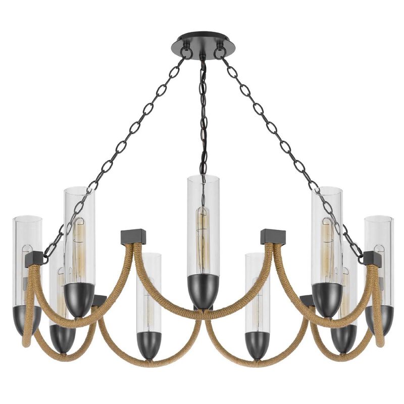 Arga 9 Light Chandelier, Glass Shade, Rope Arms, Bronze Metal 12 Inch image number 3