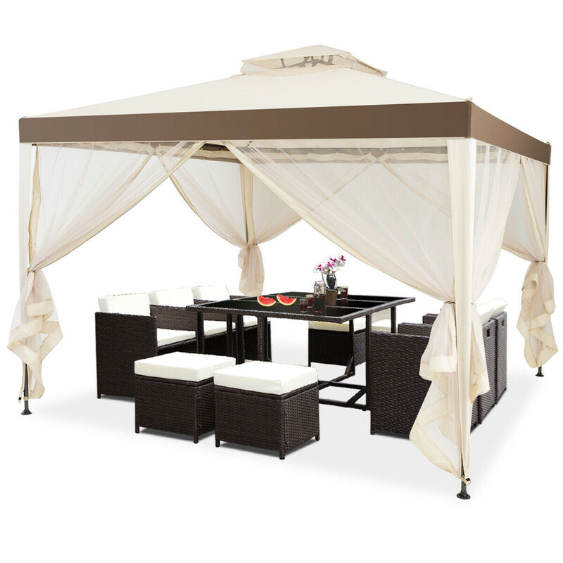 Outdoor Patio Gazebo with Insect Netting and Ventilated Double-Tier Roof
