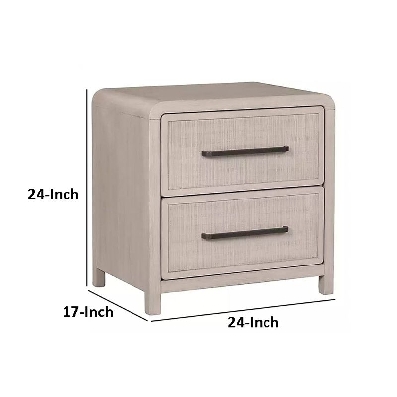 Giva Nightstand, 2 Drawers, USB A-C, Natural Oak Beige Finish, 24 Inch