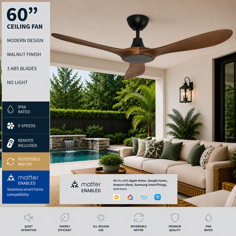 ENLIGHT 60" Smart DC Ceiling Fan, IP66 Outdoor/Coastal Rated, Matter Smart Home Integration, 3 Blades image number 1