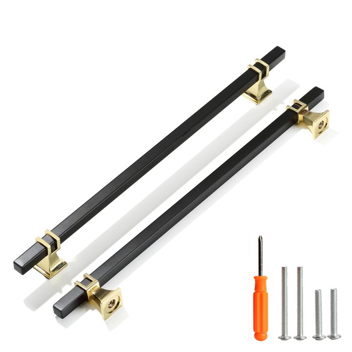 Redunest Cabinet Pulls Matte Black and Gold Cabinet Handles, 5 Pack 11-1/3 Inch Kitchen Door Cupboard Wardrobe Drawer Handles, C