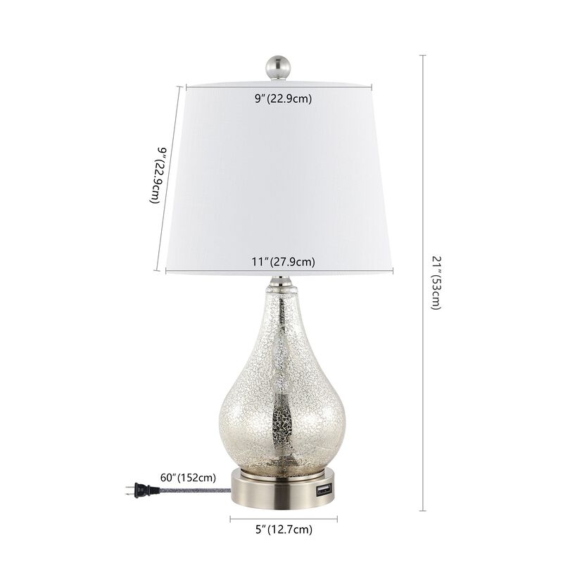 Dino Farmhouse Industrial Iron/Glass LED Table Lamp with USB Charging Port