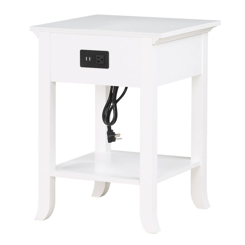 Convenience Concepts 1 Drawer End Table with Charging Station and Pull-Out Shelf