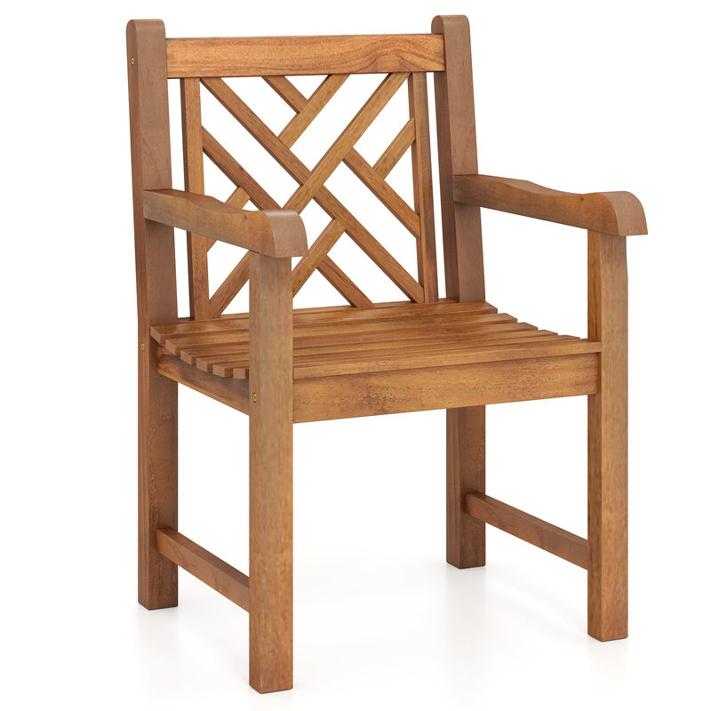 Wood Patio Dining Chair with Slatted Seat Cross-Rhombus Backrest and Solid Legs image number 0