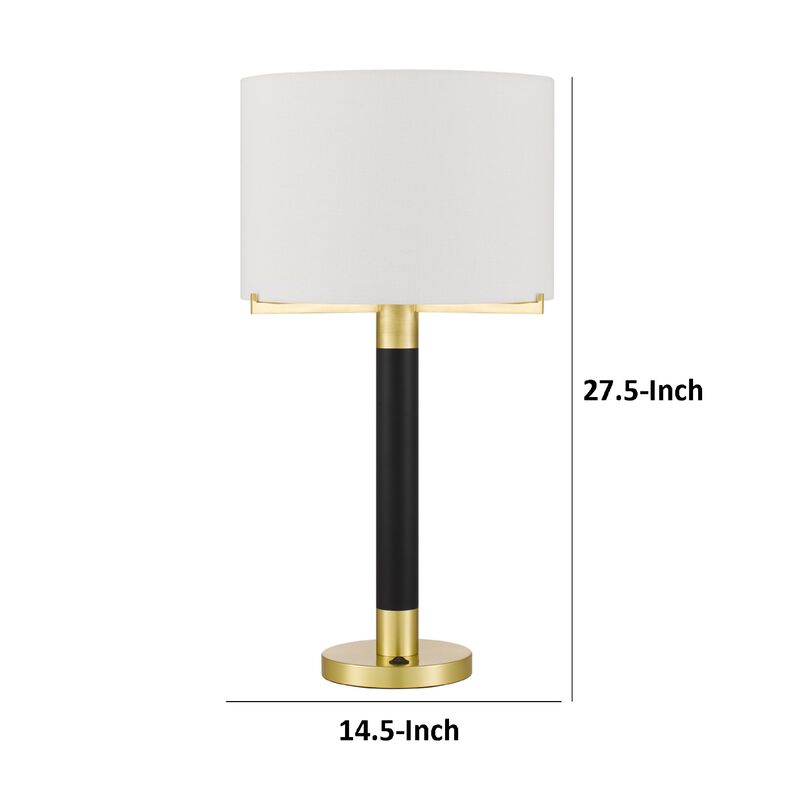 Table Lamp, Off White Drum Shade, 28 Inch Black Body with Brass Accent image number 7