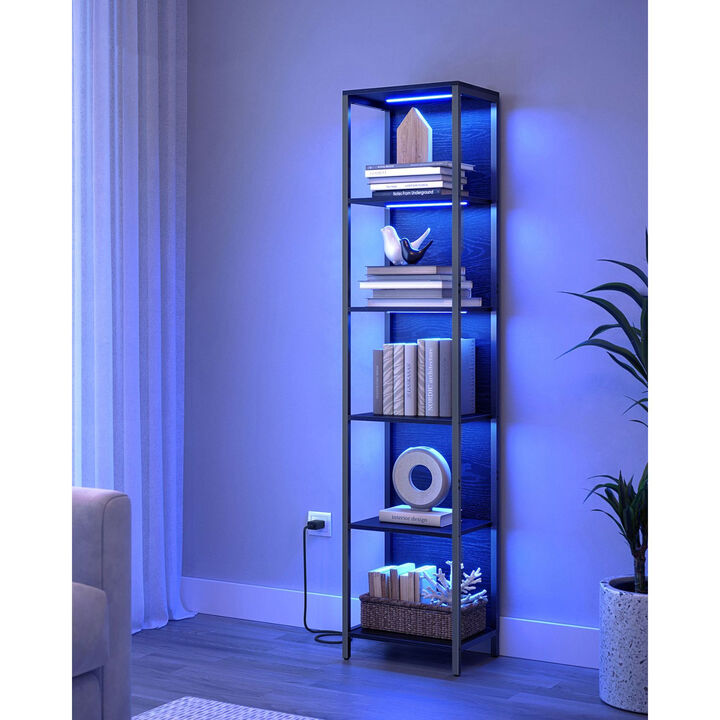 Tall 6-Tier Bookshelf with Dimmable LED Lights &ndash; Illuminated Shelving Unit for Living Room or Office Display