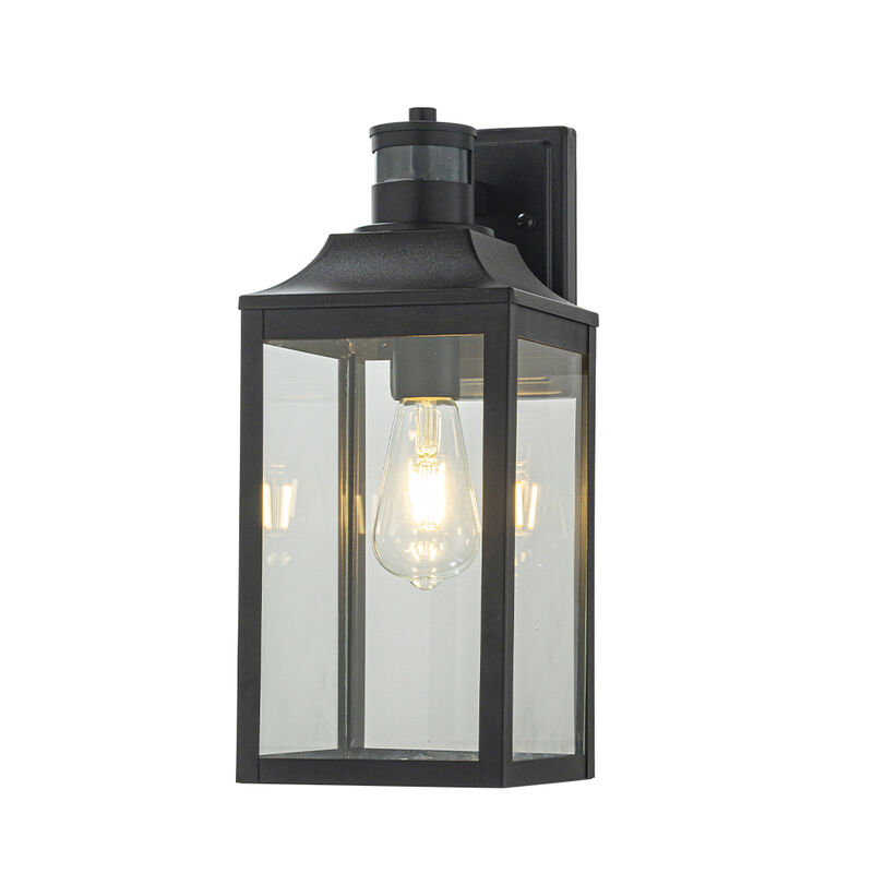 1 Light H16 in. Farmhouse Outdoor Wall Lantern with Motion Sensor in Matte Black Modern Exterior Wall Sconce with Clear Glass for Porch Courtyard image number 0
