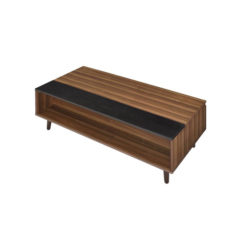 Wooden Coffee Table with Lift Top Storage and 1 Open Shelf, Walnut Brown