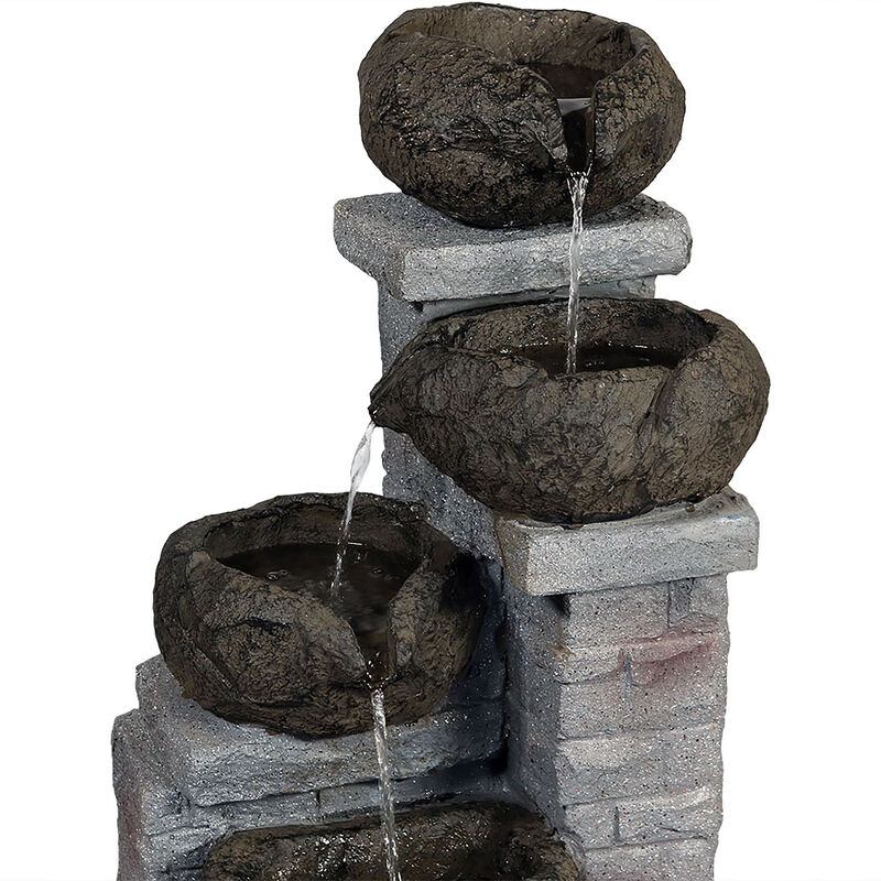 Sunnydaze Cascading Stone Bowl Solar Water Fountain with LED Lights - 27 in