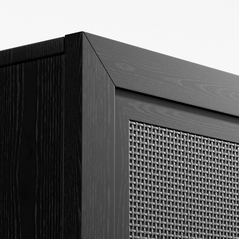 2-Piece 36"x31"x16" Black Wood Grain 6-Story Decorative Storage Cabinet with Wicker Door image number 6