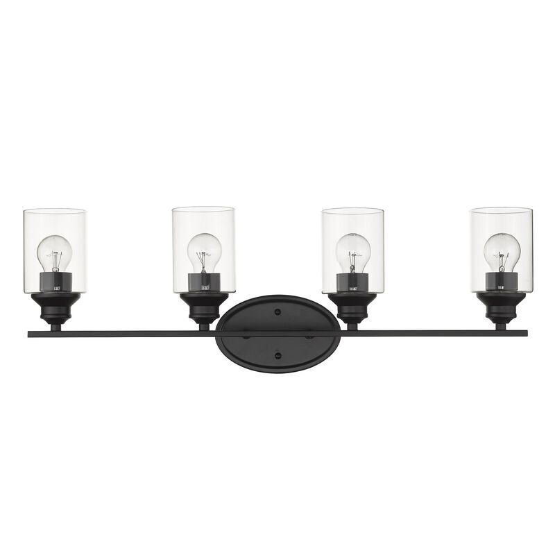 Hivvago Four Light Matte Black Wall Light with Clear Glass Shade
