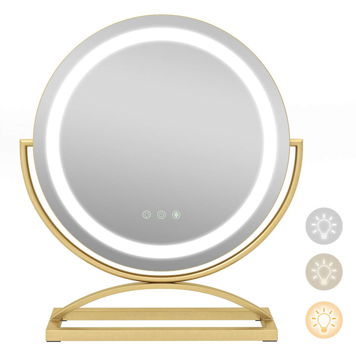Round Makeup Vanity Mirror with 3 Color Dimmable LED Lighting