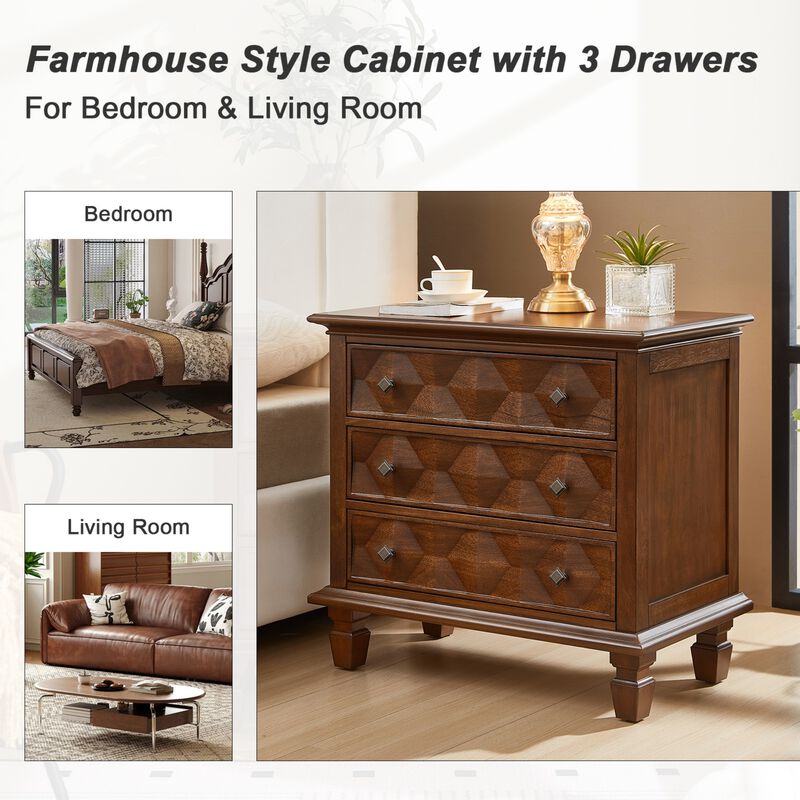 Nufwor Built‑in Charging Station Farmhouse 3‑Drawer Nightstand image number 6