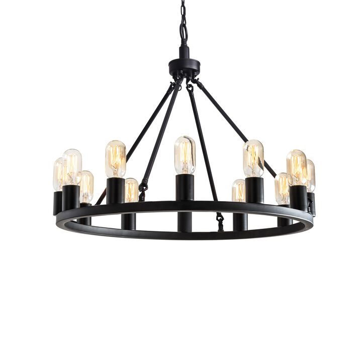 Ester Black 12-light Metal Round Chandelier