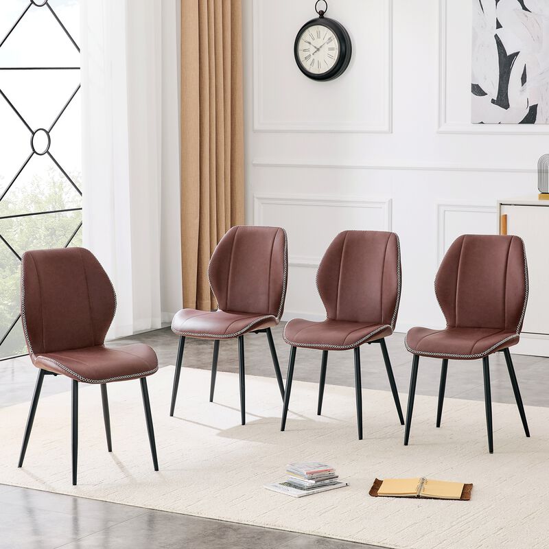 Whisen 4-Pack PU Leather Dining Chairs with Adjustable Feet, Metal Frame, Light Luxury Upholstered Chairs for Dining Room, Office, Study image number 3