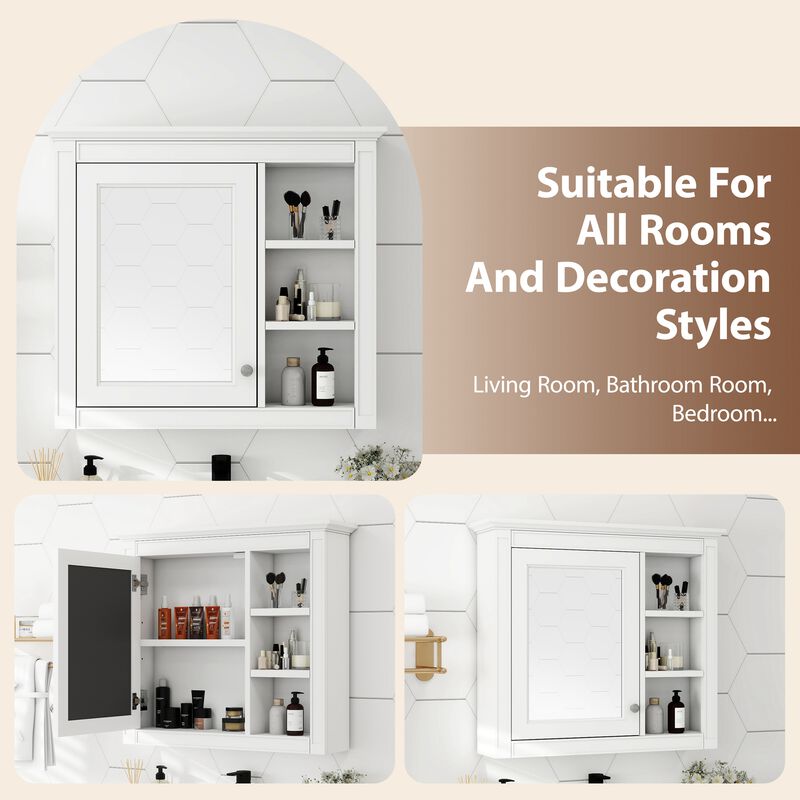 Merax Mirror Cabinet with Adjustable Shelves & Concealed Storage, Wall-Mounted image number 2