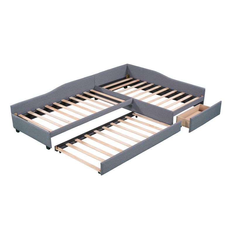 Merax Upholstered Double Daybed Beds with A Trundle image number 0