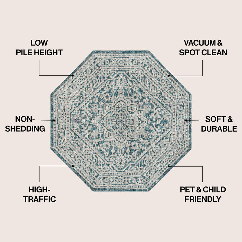 Sinjuri Medallion Textured Weave Octagon Indoor/Outdoor Area Rug