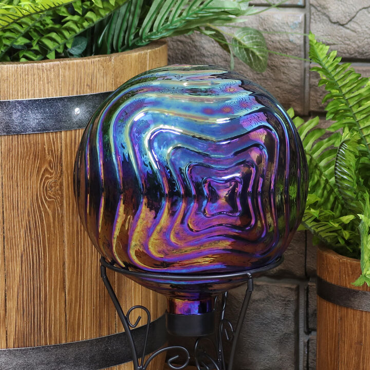Sunnydaze Blue, Purple and Gold Rippled Glass Gazing Globe - 10 in