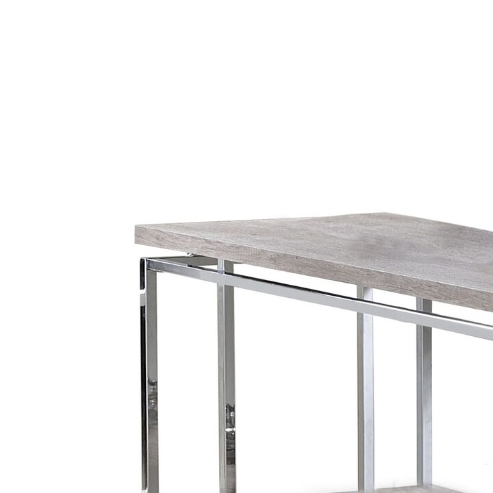 Sofa Table with Rectangular Tabletop and Open Bottom Shelf,Silver and Brown-Benzara