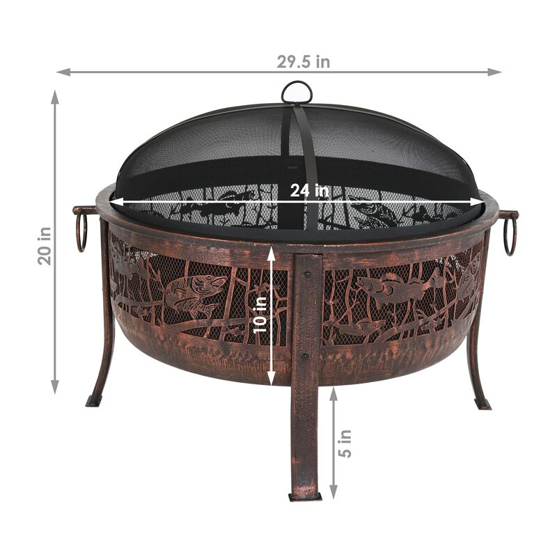 Sunnydaze 30 in Northwoods Fishing Steel Fire Pit with Spark Screen