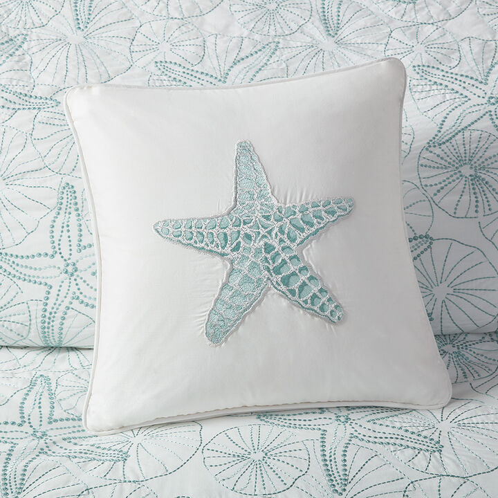 Gracie Mills Celina Seashell Embroidered Cotton Square Pillow