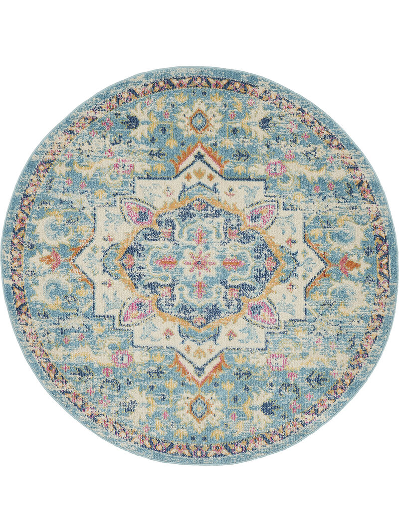 Passion PSN25 Ivory/Light Blue 4' x Round Rug