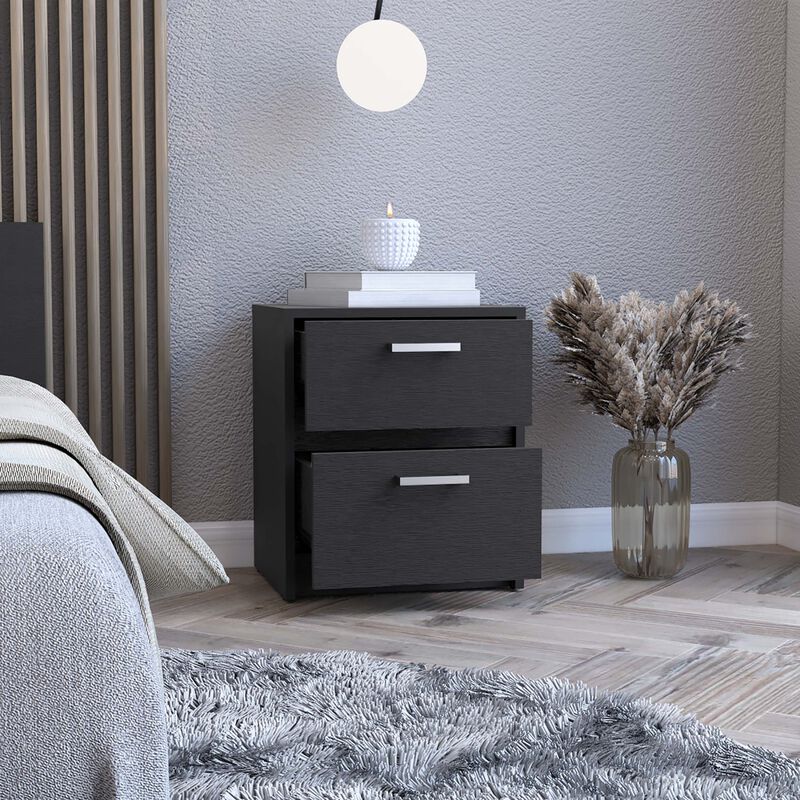 Streamdale Trivor 2 Drawers Nightstand, Metal Handles - Black