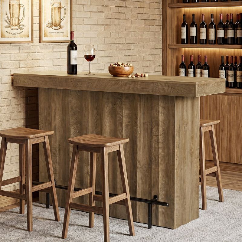 63 Inch Bar Table with 2 Tier Storage Shelves for Home Dining and Entertaining image number 5
