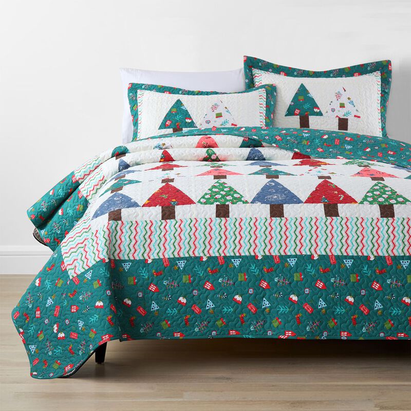 MarCielo 3Pcs Handcrafted Christmas Patchwork Cotton Vintage Style Holiday Bedspread Set PW101
