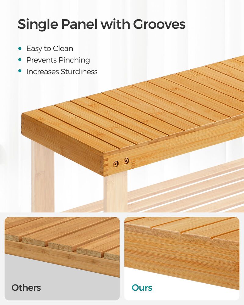 Shoe Bench with 3 Wicker Tiers &ndash; Compact Storage Rack with Seat for Bedroom, Entryway or Closet Use