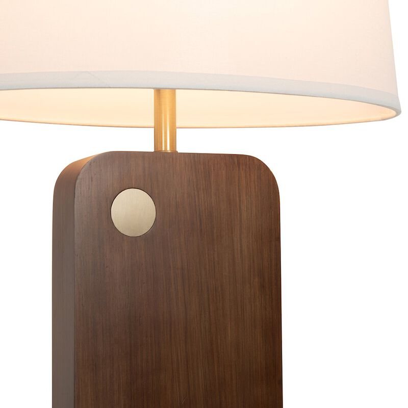 NOVA OF CALIFORNIA Laurel Table Lamp - Dark Walnut Wood Finish, Weathered Brass, White Linen Shade